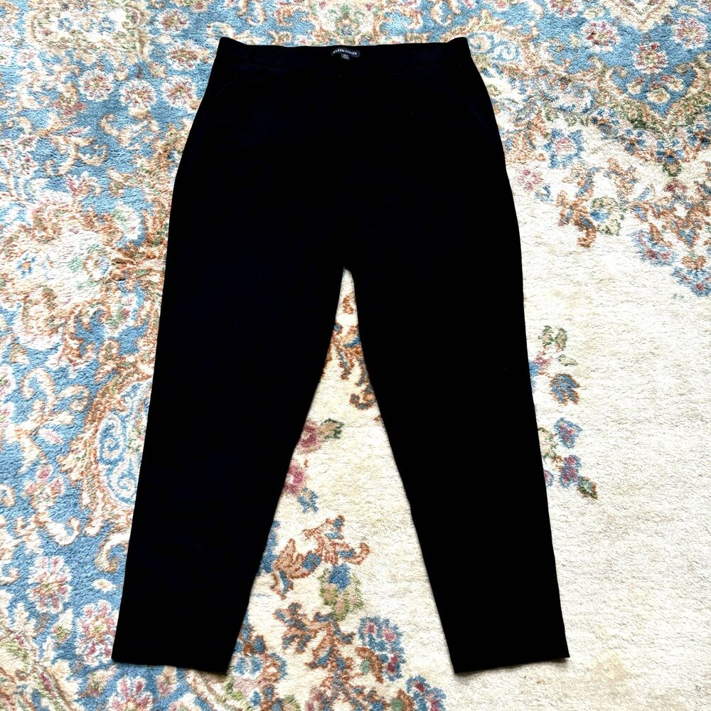 Eileen Fisher Pull On Cropped Pants Women's M Black Stretch Pockets Viscose